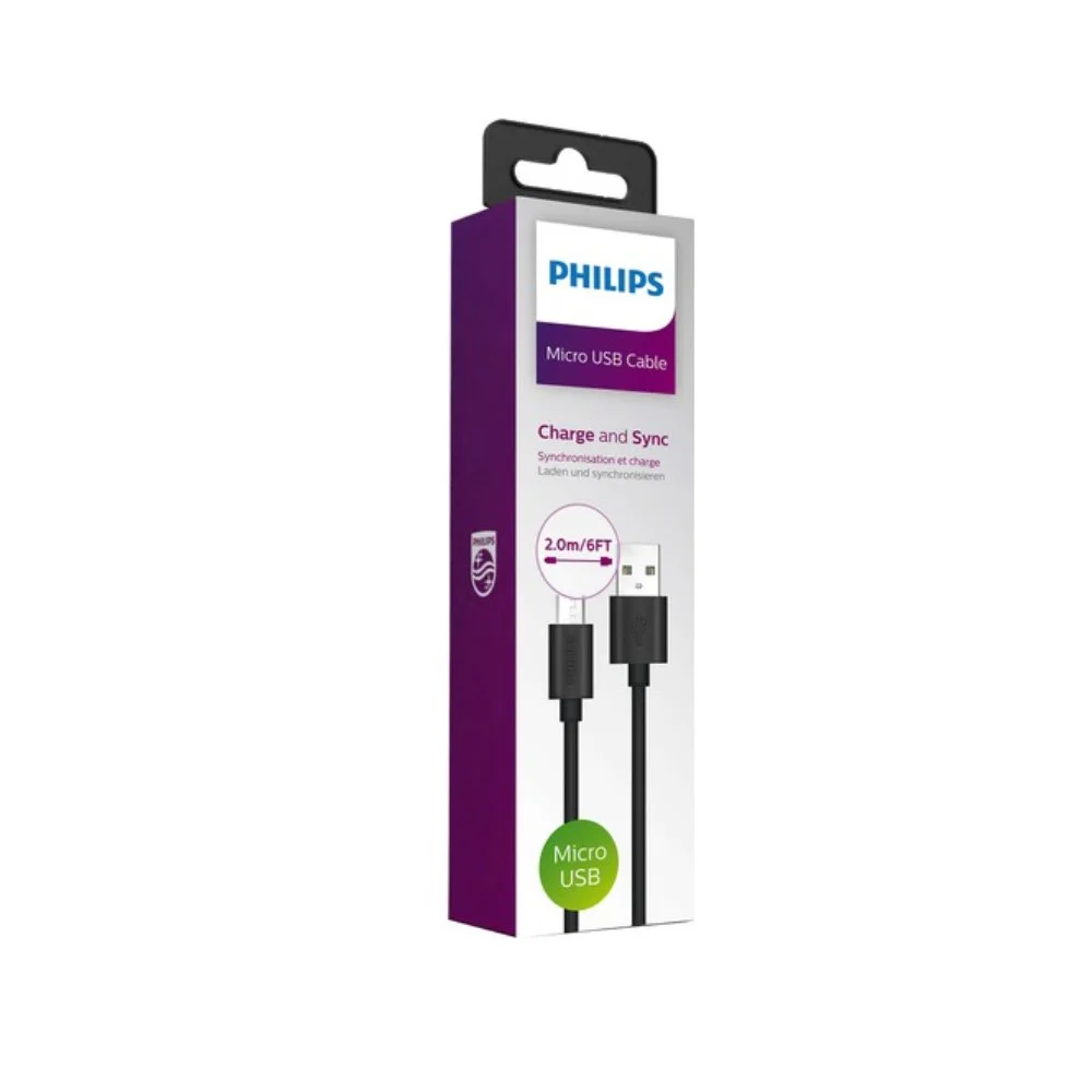 Philips UsbA to Micro 3A 45W Universal Hızlı Şarj ve Data Kablosu 2m Siyah DLC3106U