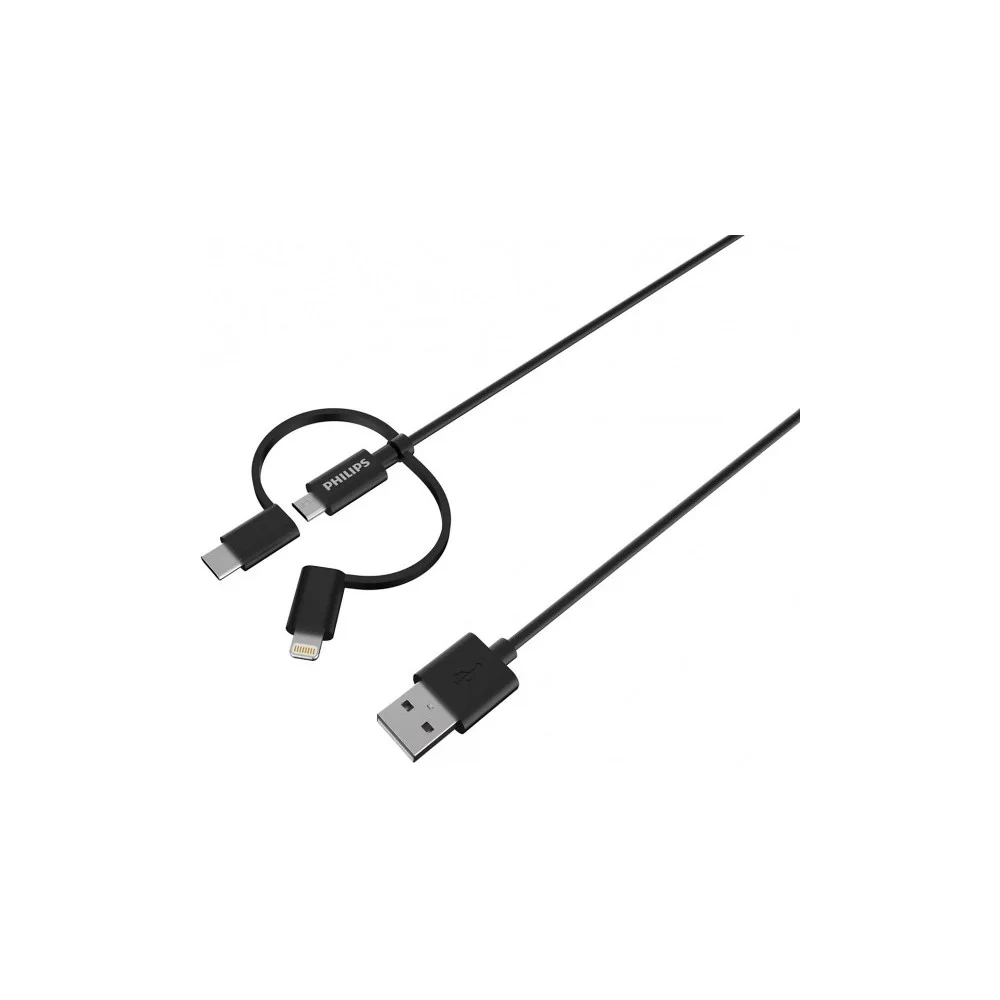 Philips MFİ Apple Lisanslı 70W 3in1 Micro-Lightining-Type-C Hızlı Şarj ve Data Kablosu 1.2m Siyah DLC3104T