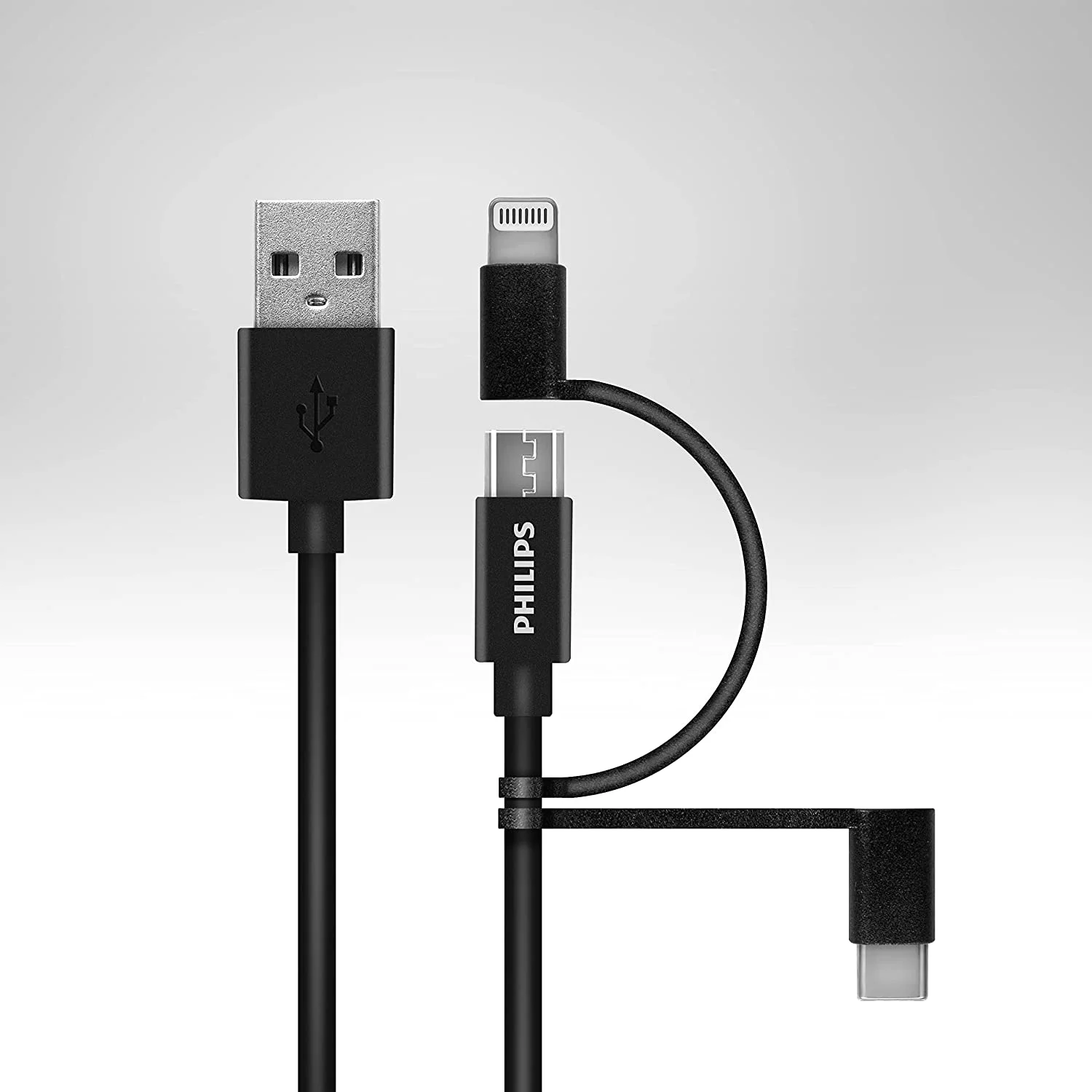 Philips MFİ Apple Lisanslı 70W 3in1 Micro-Lightining-Type-C Hızlı Şarj ve Data Kablosu 1.2m Siyah DLC3104T