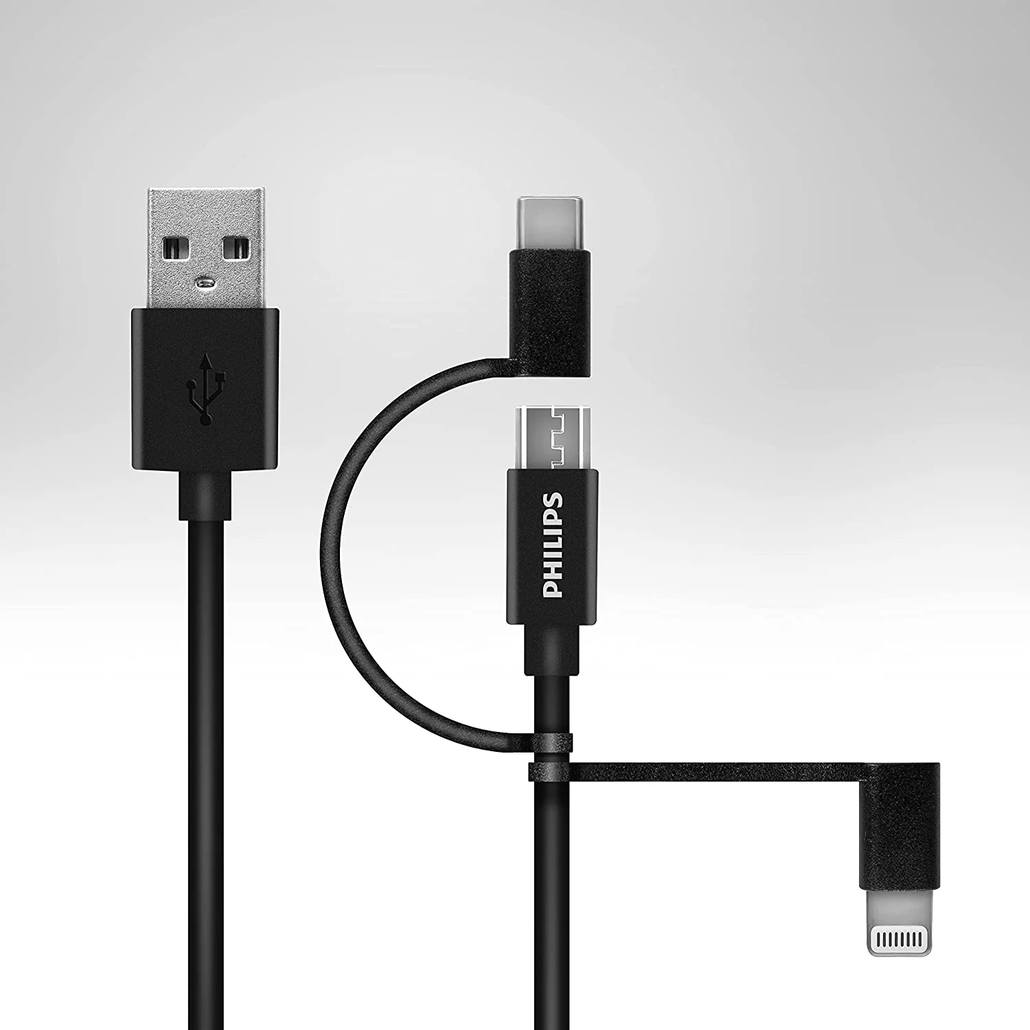 Philips MFİ Apple Lisanslı 70W 3in1 Micro-Lightining-Type-C Hızlı Şarj ve Data Kablosu 1.2m Siyah DLC3104T