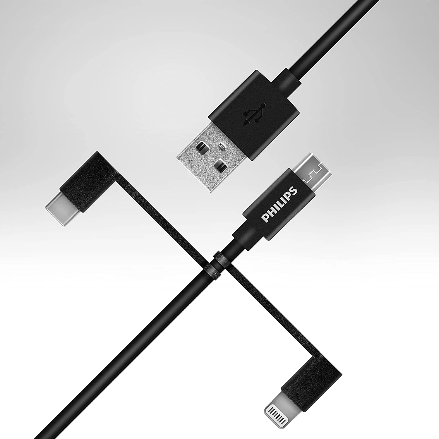 Philips MFİ Apple Lisanslı 70W 3in1 Micro-Lightining-Type-C Hızlı Şarj ve Data Kablosu 1.2m Siyah DLC3104T