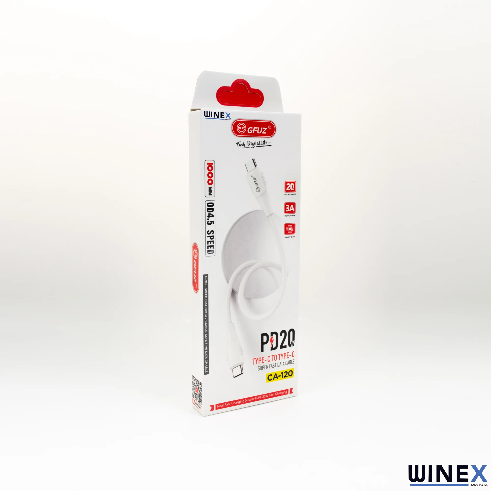 Winex CA120 PD20W 3A Type-C to Type-C Data ve Hızlı Şarj Kablosu Beyaz