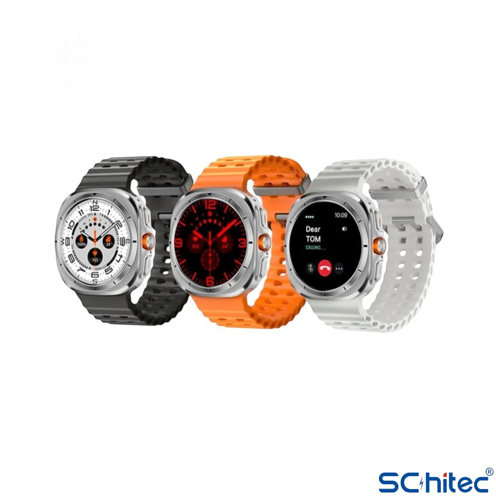 ScHitec Watch Ultra Amoled Ekran WaterProof Akıllı Saat 3 Kordonlu Titanyum Gümüş 47mm Teko1