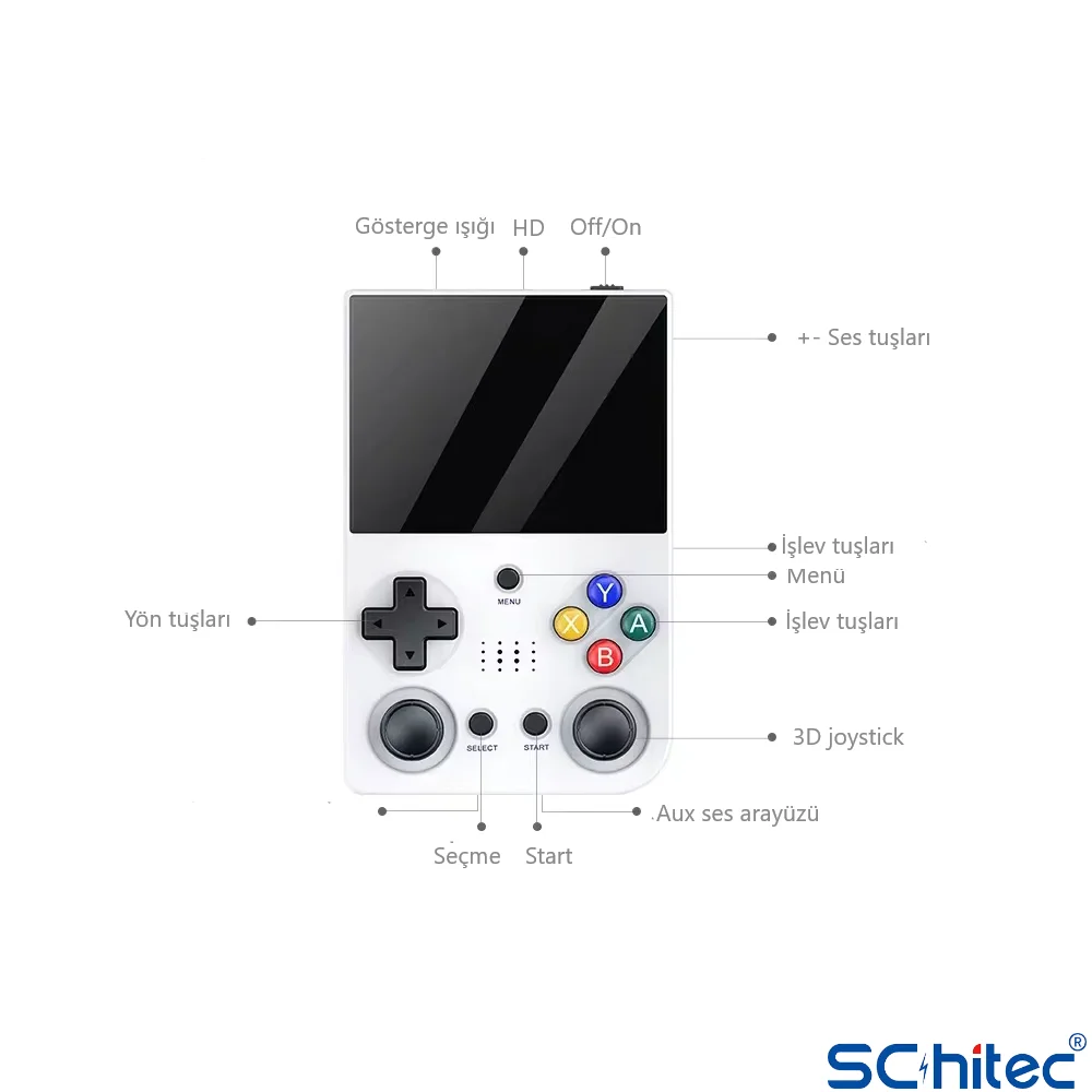 ScHitec 3.5 Inç Mini HDMI Çıkışlı Taşınabilir Retro Oyun Konsolu 20000+ Oyunlu El Atari 64Gb Siyah