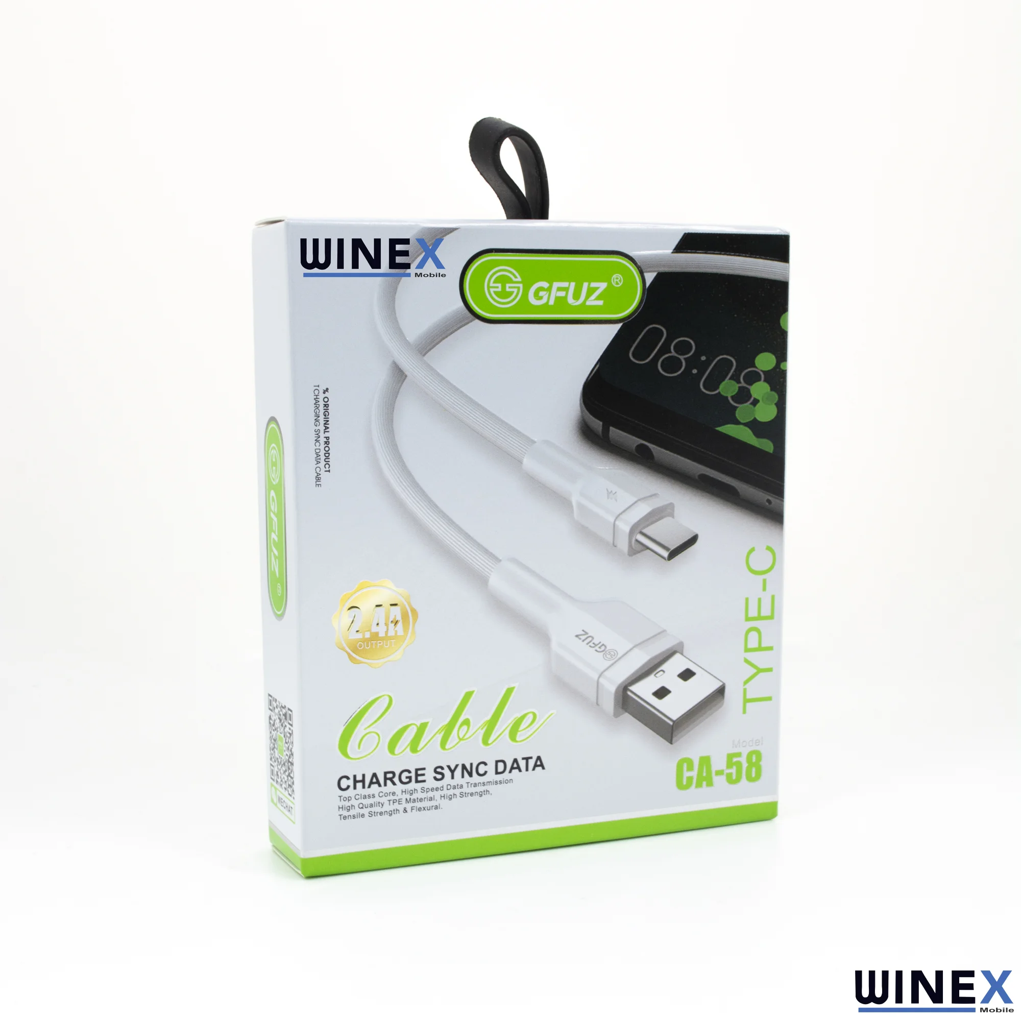 Winex CA58 2.4A UsbA to Type-C Data ve Hızlı Şarj Kablosu Siyah