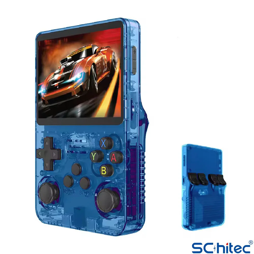 ScHitec 3.5 Inç OTG Çıkışlı Taşınabilir Retro Oyun Konsolu 15000+ Oyunlu El Atari Şeffaf Mavi R36S