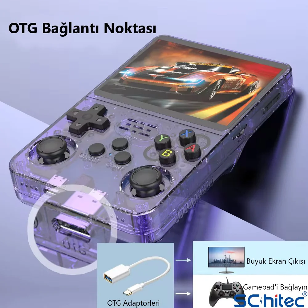 ScHitec 3.5 Inç OTG Çıkışlı Taşınabilir Retro Oyun Konsolu 15000+ Oyunlu El Atari Beyaz R36S