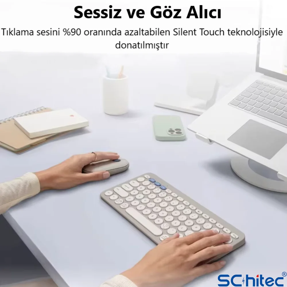 ScHitec Çift Cihaz Bağlantı Özellikli Klavye ve Mouse Set 2.4G+BT Siyah KM902