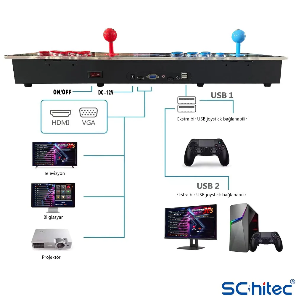 ScHitec 4K Fashion Arcade Station 3D 23200 Oyunlu TV Baglanan Pandora Atari Makinası