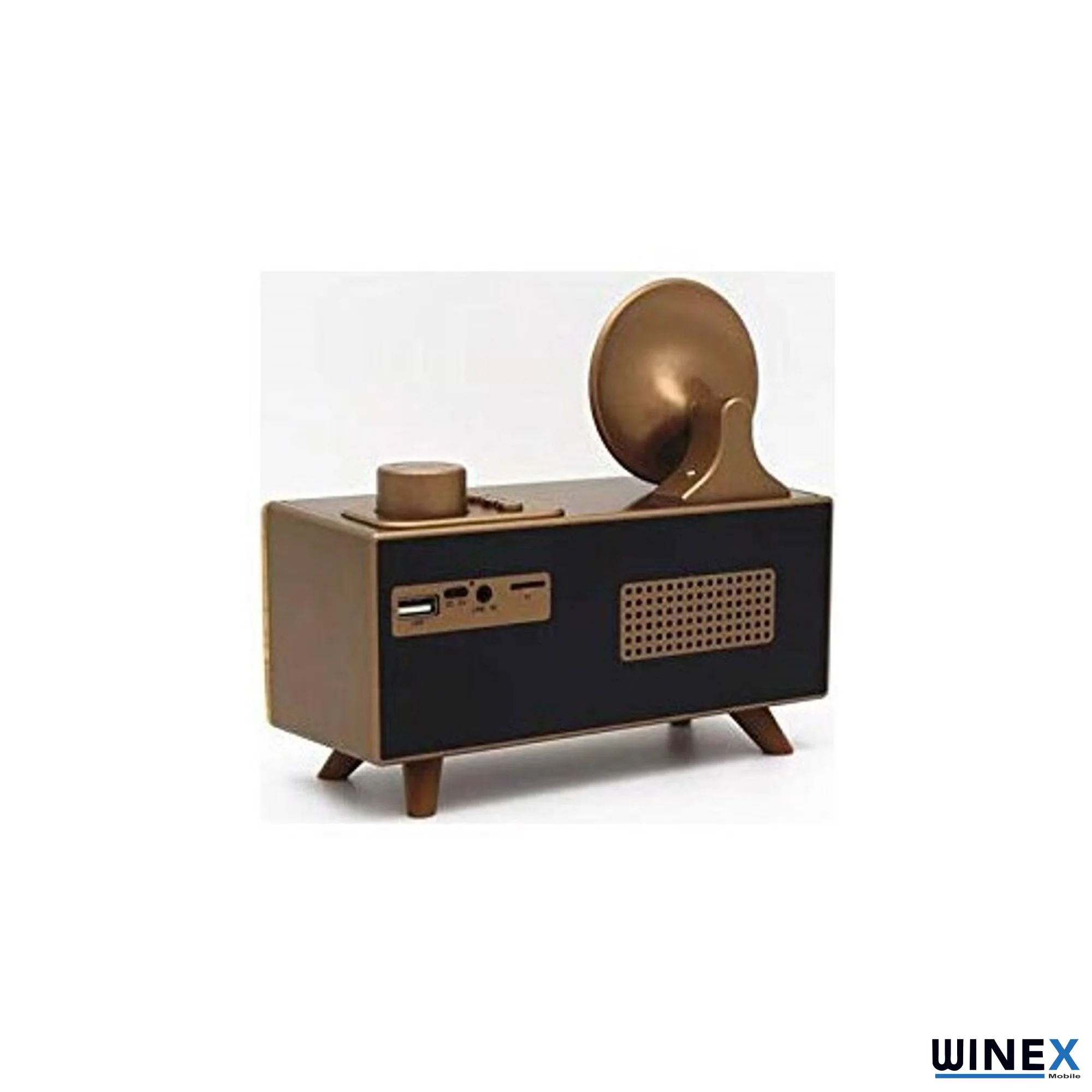 Winex Çift Hoparlörlü Gramafon Speaker Bluetooth Hoparlör Fm Radyo+Sd Kart+UsbA+3.5mm Aux Girişli