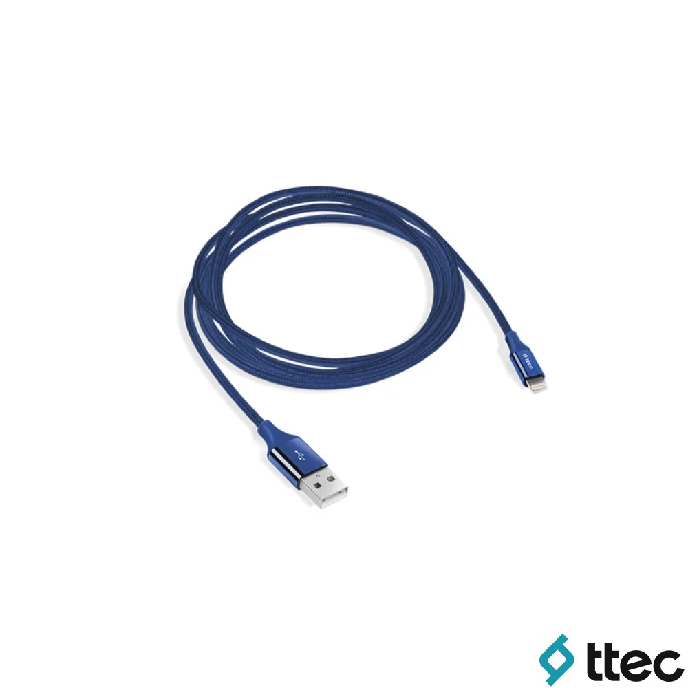 Ttec AlumiCable Extra Strong UsbA to Lightning Hızlı Data ve Fast Şarj Kablosu 120cm Lacivert 2DK16L