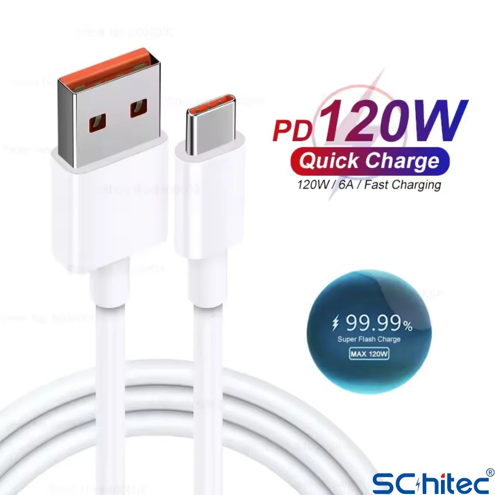 ScHitec 6A 120W UsbA to Type-C Hızlı Data ve Turbo Fast Şarj Kablosu Beyaz K292