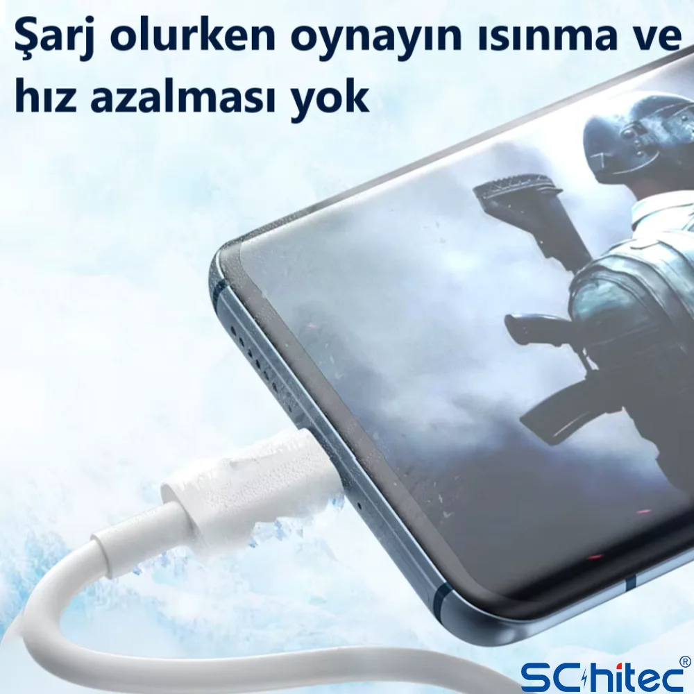 ScHitec 6A 120W UsbA to Type-C Hızlı Data ve Turbo Fast Şarj Kablosu Beyaz K292