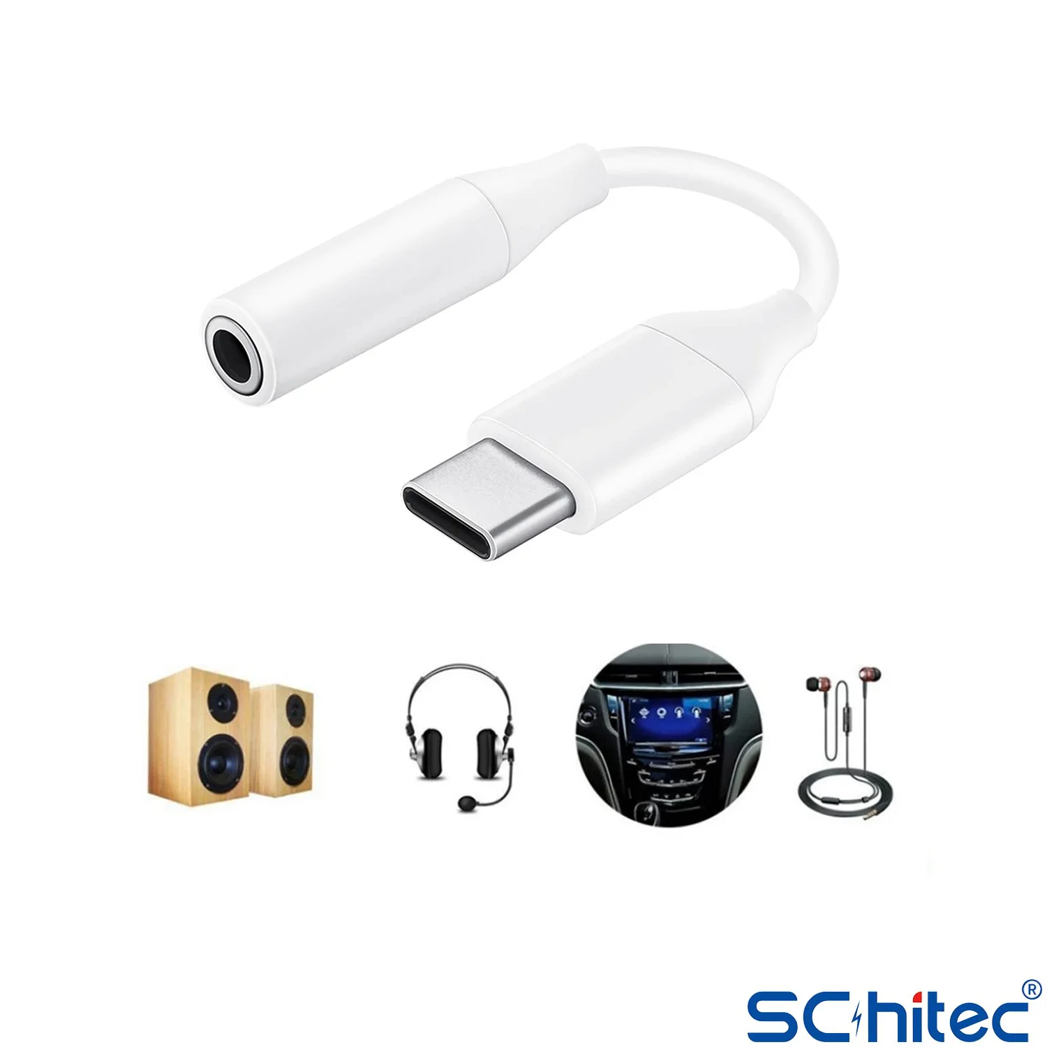 ScHitec UC10 Type-C to 3.5mm Jack Dönüştürücü Adaptör Beyaz