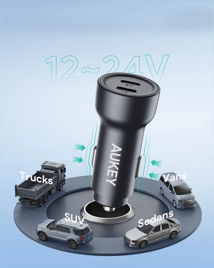 AUKEY 65W Type-C Çift Çıkışlı PD3.0 - Quick Charger3.0 Araç Şarj Aleti Başlığı 65W