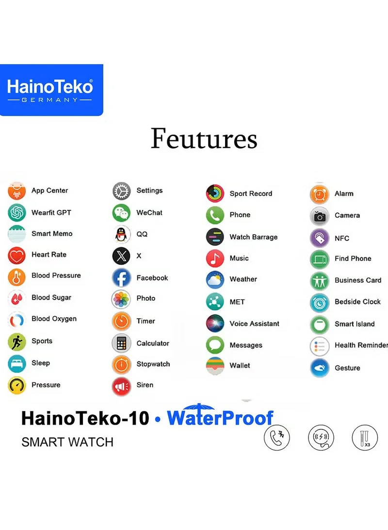 Haino Teko Watch Ultra 10 Amoled Ekran WaterProof 3 Kordonlu Akıllı Saat Siyah Teko10