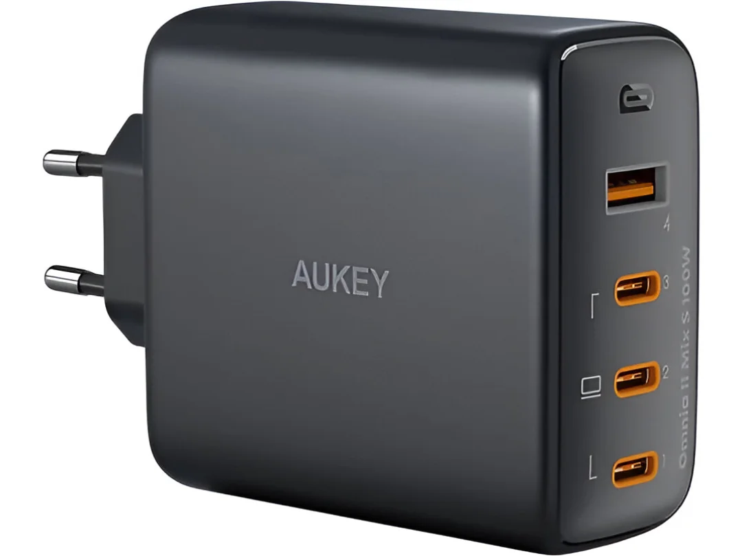 AUKEY 100W 4 Çıkışlı PD GaN Şarj Aleti Başlığı Siyah 3xType-C / 1xUsbA PA-B7S-WH