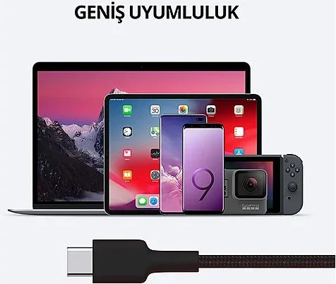 AUKEY CB-CD45-BK PD Naylon Örgülü Type-C Type-C Şarj Kablosu 0.9M Siyah