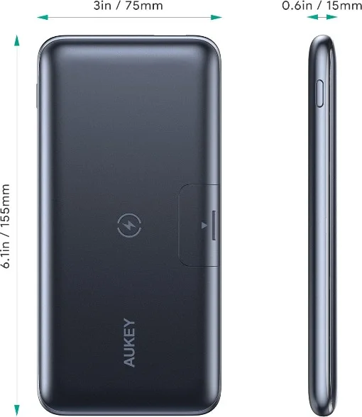Aukey UsbA&Type-C Çıkışlı Wireless Kablosuz Süper Şarj 10000mAh Powerbank Siyah PB-WL02
