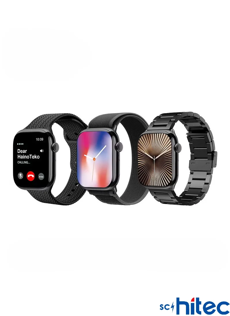 ScHitec Watch Ultra 10 Amoled Ekran WaterProof 3 Kordonlu Akıllı Saat Siyah Teko10