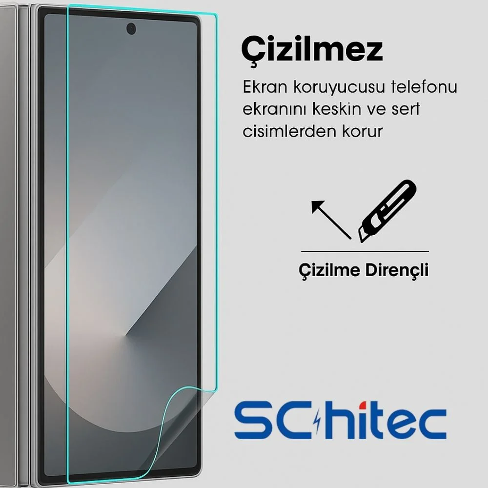 ScHitec Samsung Galaxy Z Fold 5 Darbe Emici Premium Hayalet Ön Ekran Koruyucu Poliüretan Film
