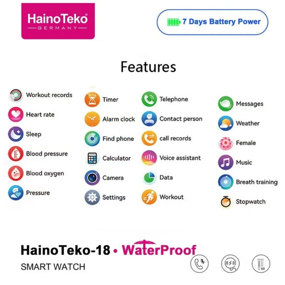 Haino Teko 18 Amoled Ekran Super Slim Tasarım WaterProof 3 Kordonlu Akıllı Saat Siyah Teko18S