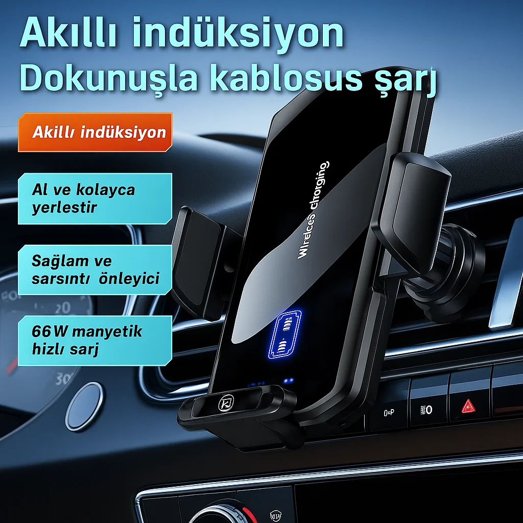ScHitec 66W Sensörlü Araç İçi Kablosuz Hızlı Şarj Aleti ve Telefon Tutucu SD11