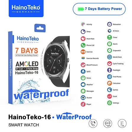 HainoTeko-16 Amoled Ekran Waterproof 3 Kordonlu Akıllı Saat Gümüş Premium Set