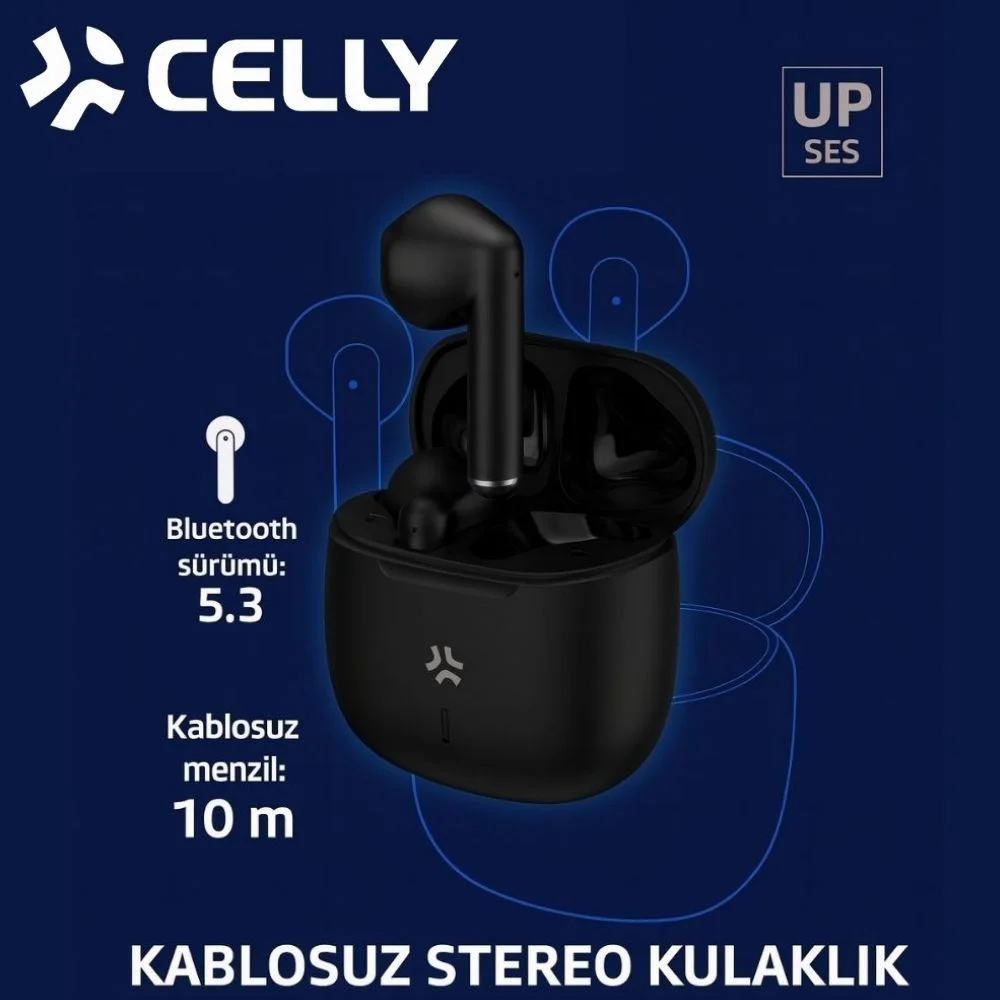 CELLY BUZ2 TWS Tam Kablosuz Bluetooth 5.3 Dokunmatik Kulak İçi Siyah Kulaklık Type-C Girişli