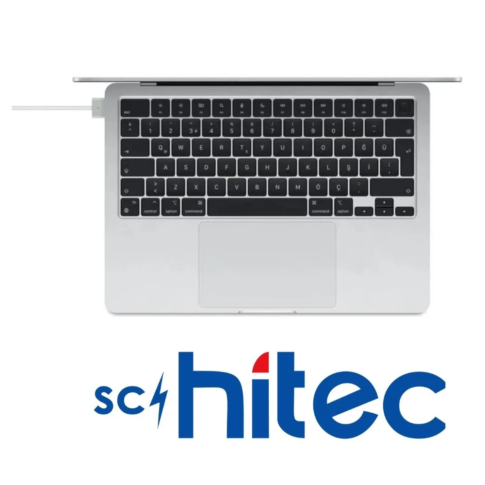SChitec USB-C MagSafe 3 Şarj Kablos Örgülü 2 Metre MacBook Air Pro Uyumlu Gümüş
