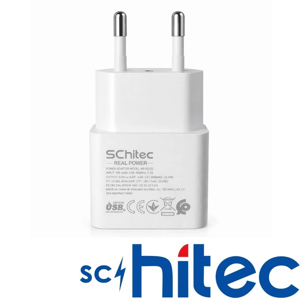 SChitec 25W Type-C Çıkışlı Hızlı Şarj Aleti Type-C to Type-C Kablolu Set Beyaz SC005