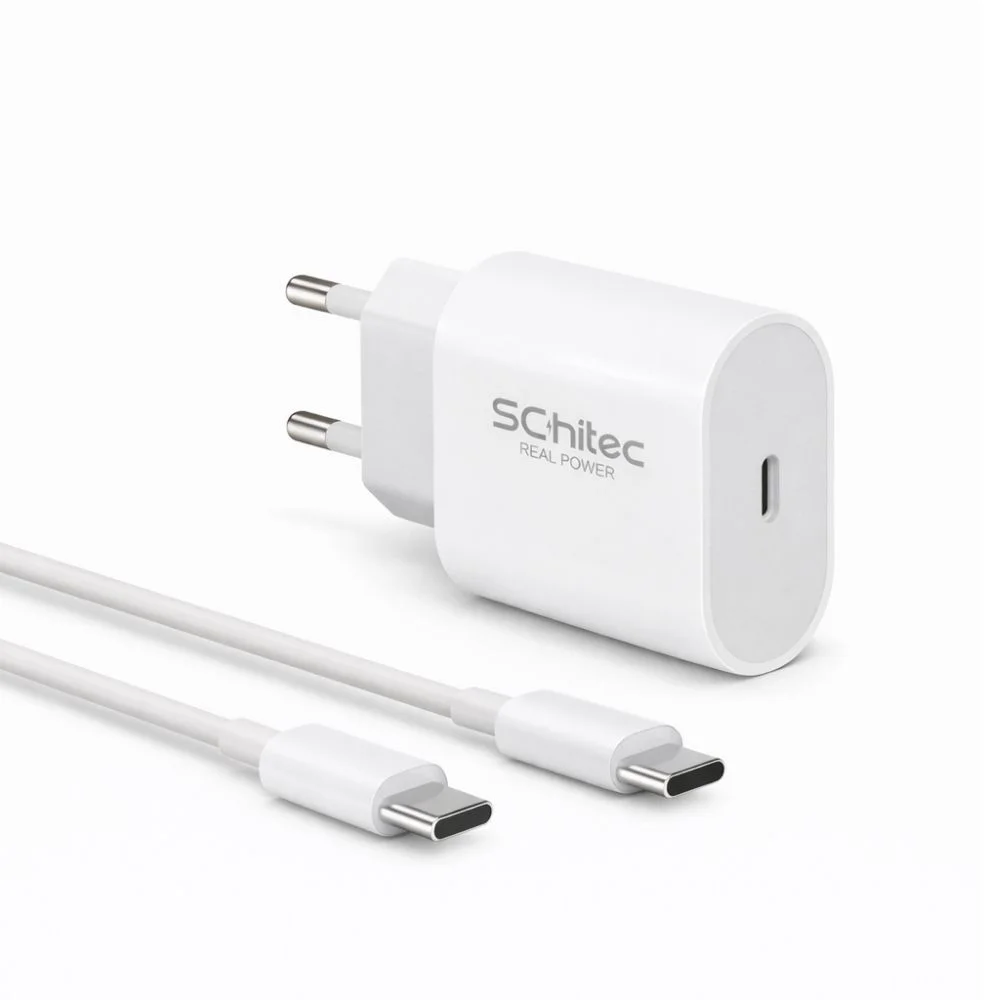 SChitec 25W Type-C Çıkışlı Hızlı Şarj Aleti Type-C to Type-C Kablolu Set Beyaz SC002