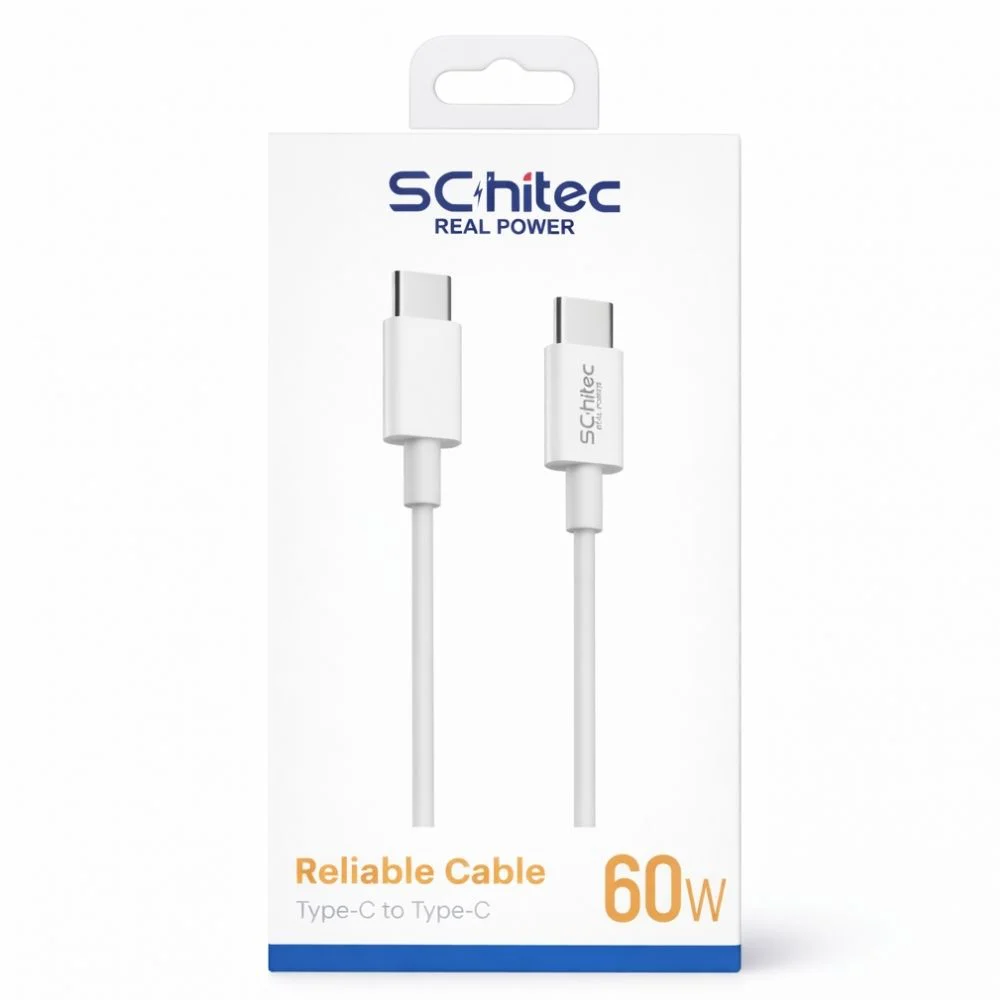 SChitec 60W Type-C to Type-C Data ve Hızlı Şarj Kablosu Telefon, Tablet, Laptop Uyumlu Beyaz SK004