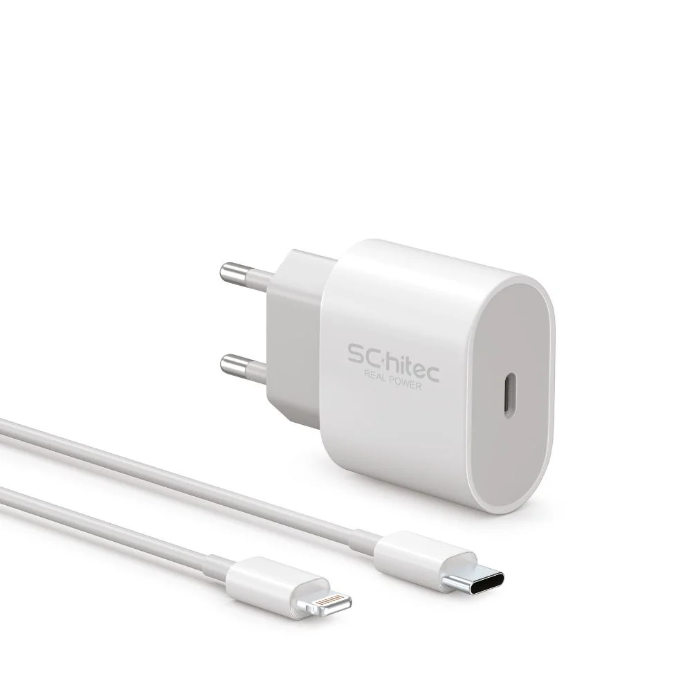SChitec 20W Type-C Çıkışlı Hızlı Şarj Aleti Type-C to Lightning Kablolu Set Beyaz SC001