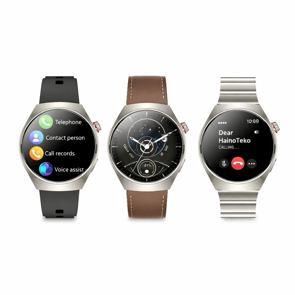 HainoTeko 32 Akıllı Saat AMOLED Ekran Bluetooth Sesli Görüşme, Su geçirmez, 15 Gün Batarya, Metal Kasa, Çoklu Spor & Sağlık Takibi Gümüş