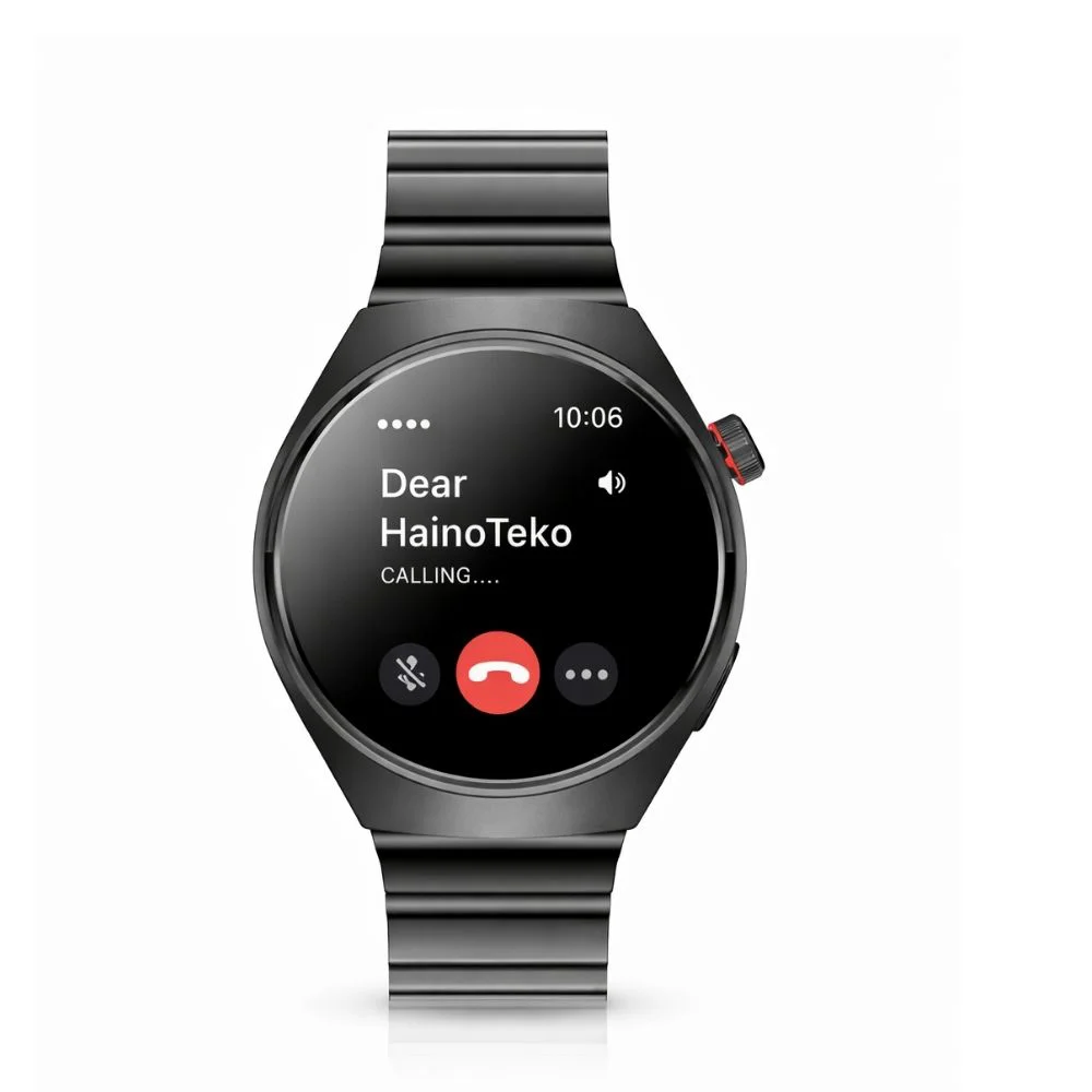 HainoTeko 32 Akıllı Saat AMOLED Ekran Bluetooth Sesli Görüşme, Su geçirmez, 15 Gün Batarya, Metal Kasa, Çoklu Spor & Sağlık Takibi Siyah