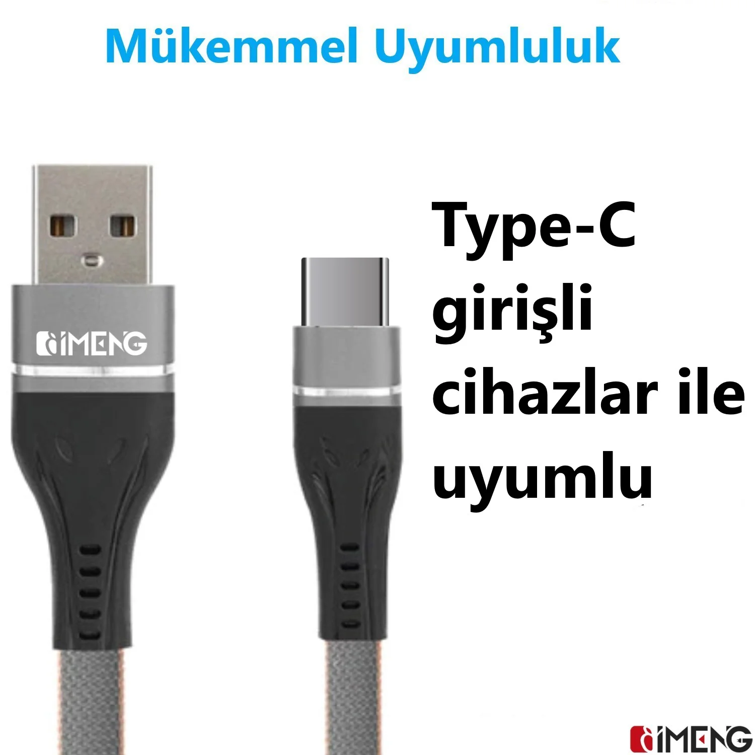 İmeng 3.1A UsbA to Type-C Örgülü Data ve Hızlı Şarj Kablosu ML108 Gri