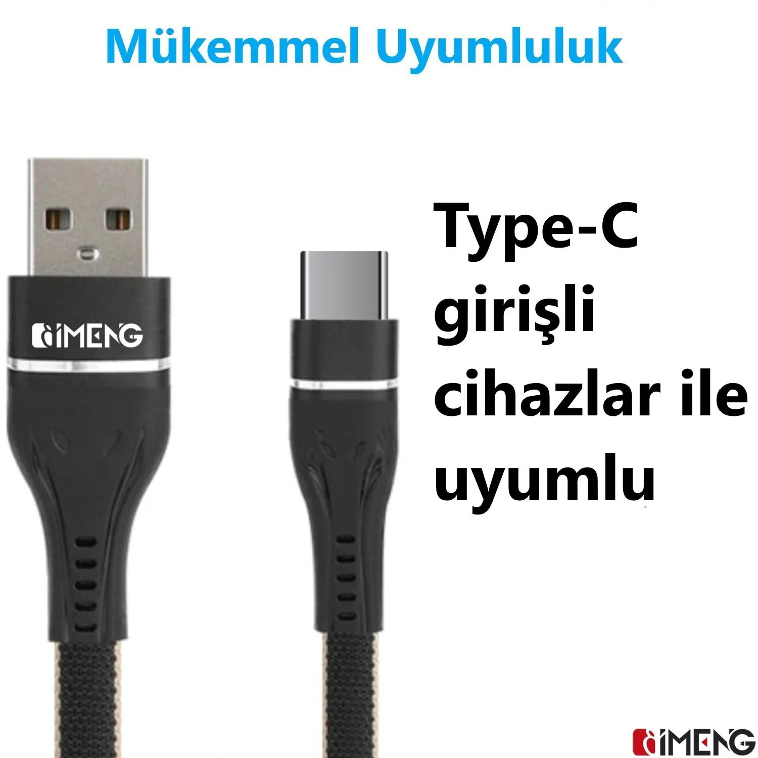 İmeng 3.1A UsbA to Type-C Örgülü Data Hızlı ve Şarj Kablosu ML108 Siyah
