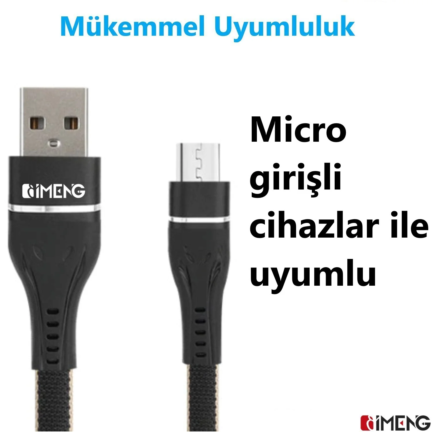 İmeng 3.1A UsbA to Micro Örgülü Data ve Hızlı Şarj Kablosu ML108 Siyah
