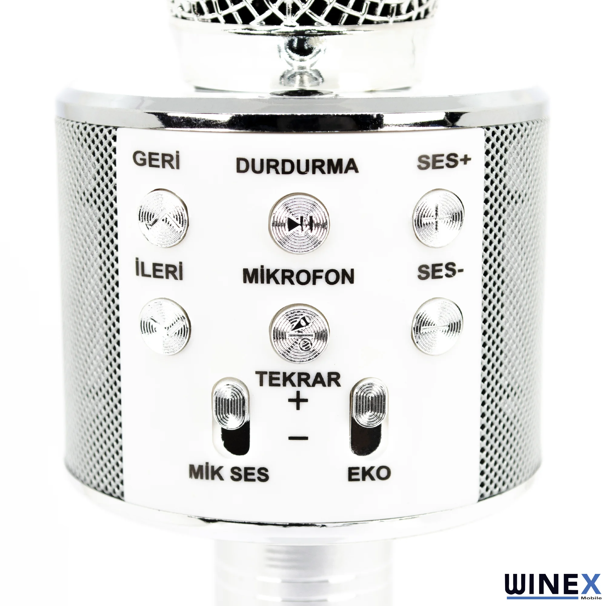 Winex Bluetooth Karaoke Mikrofonu UsbA+TF Sd Kart+3.5mm Aux Girişli Gümüş
