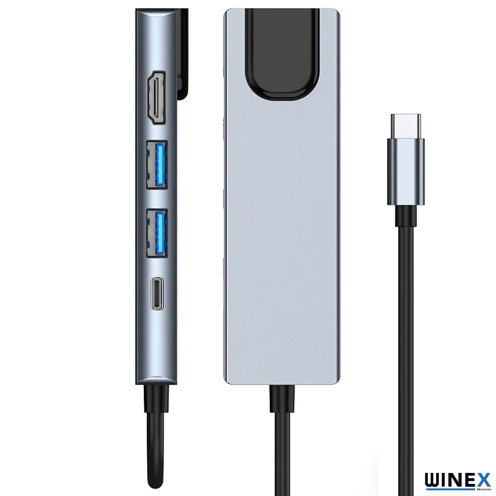 Winex 5in1 Type-C to HDMI 2xUsbA 3.0 Ethernet Hub Port 100W Adaptör BYL-2007