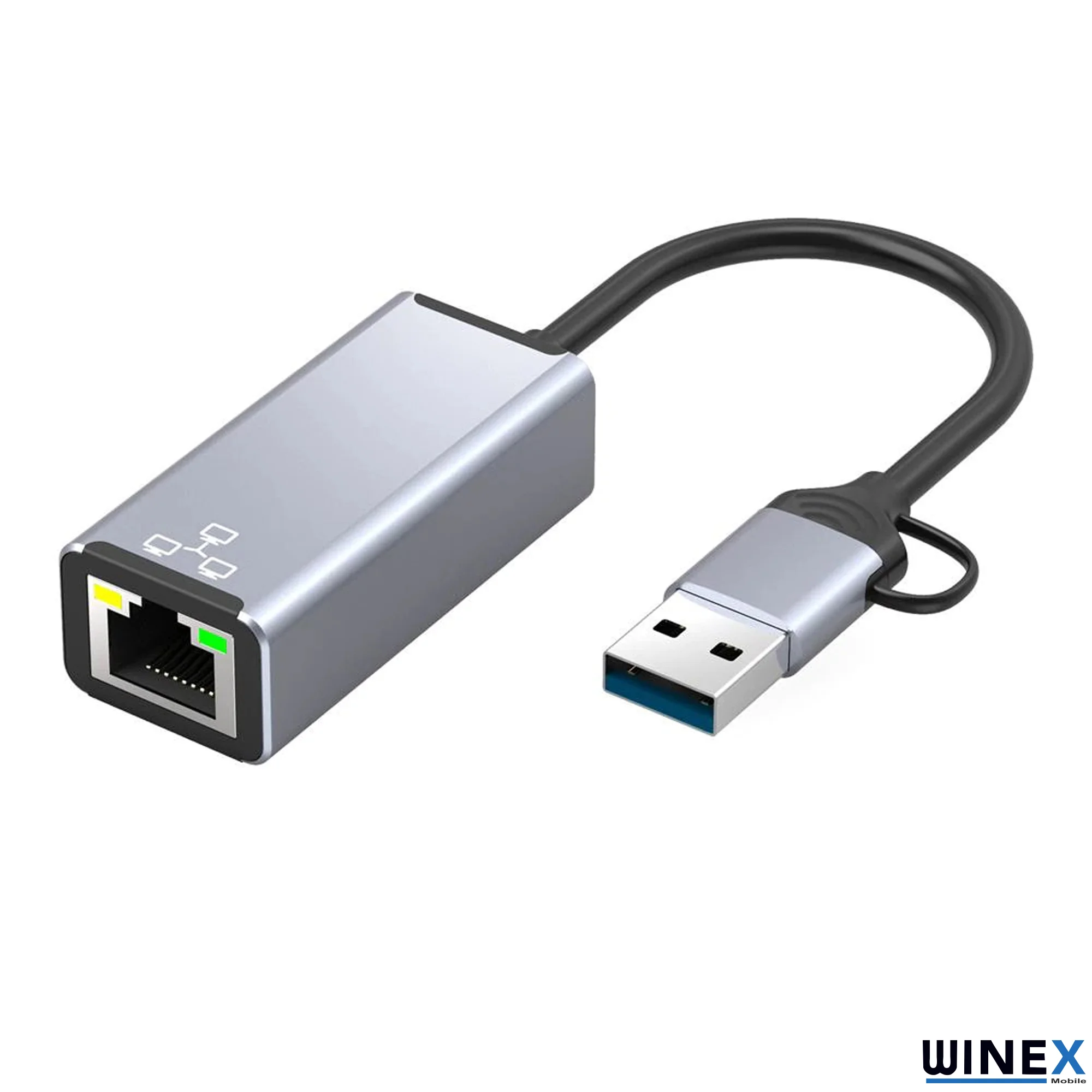 Winex 2in1 USB ve Type-C to  Ethernet Adaptörü HC78100M