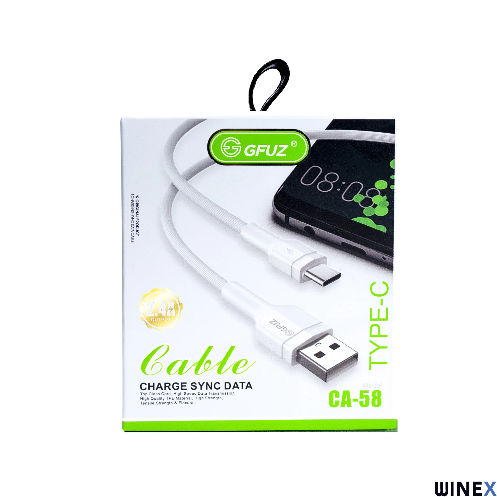 Winex CA58 2.4A UsbA to Type-C Data ve Hızlı Şarj Kablosu Beyaz