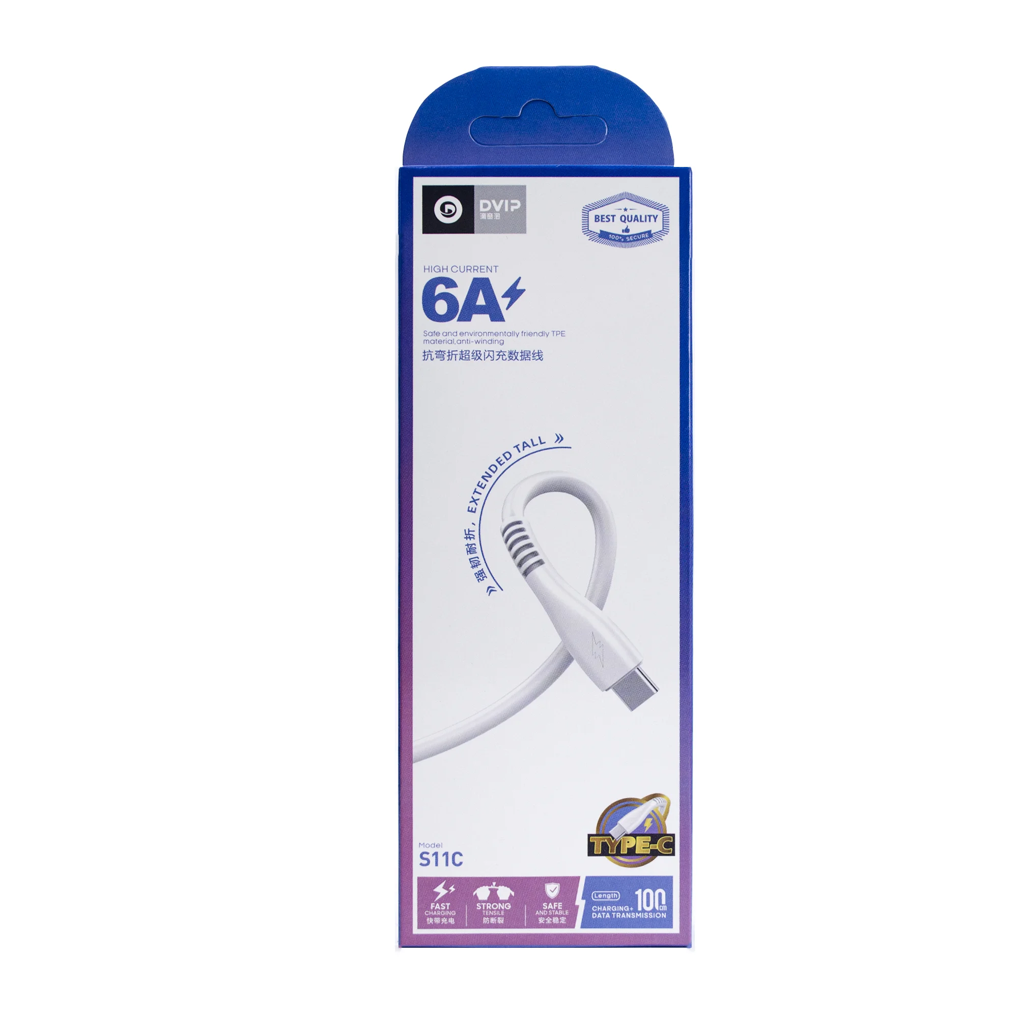 DVIP S11C 6A UsbA to Type-C Hızlı Data ve Şarj Kablosu Beyaz