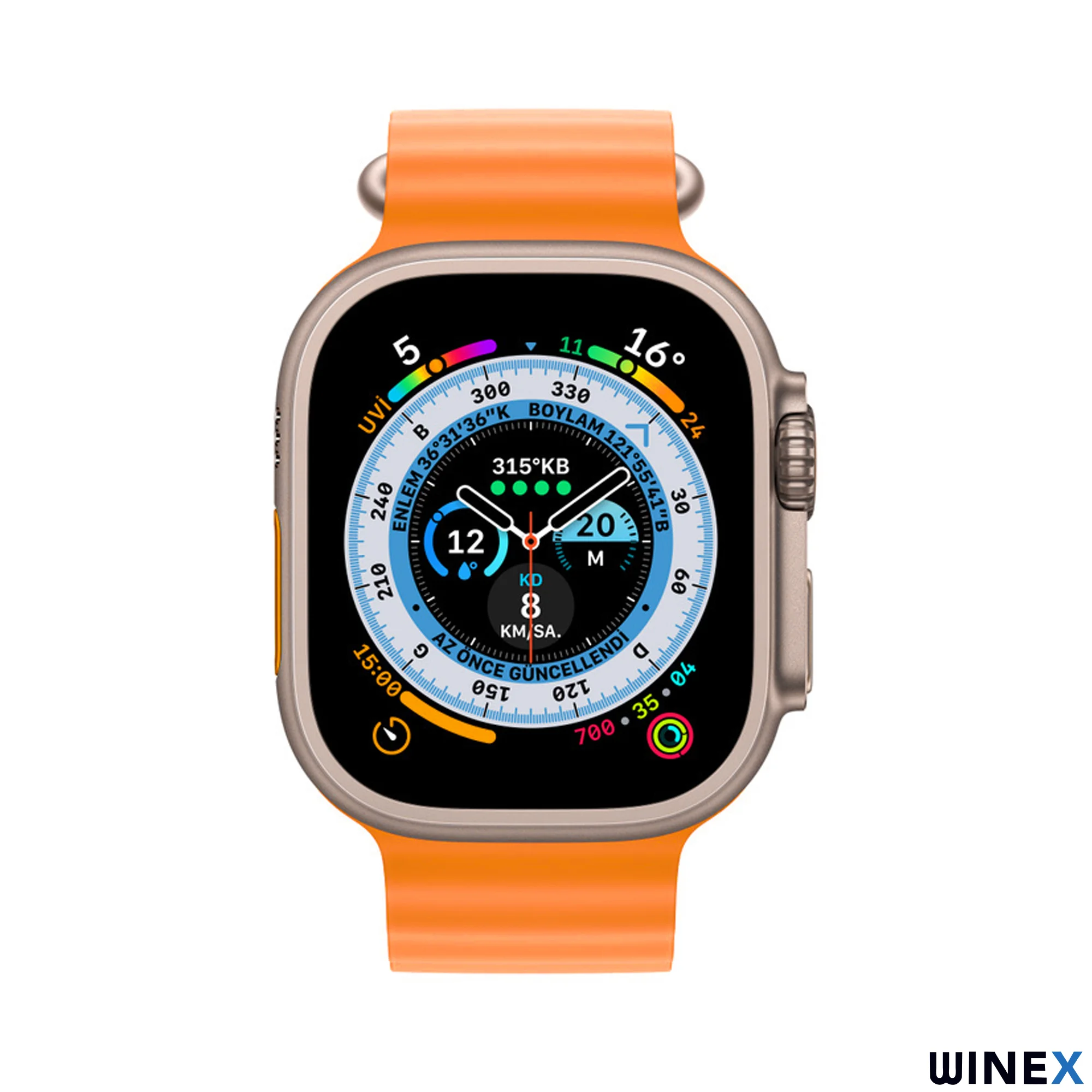 Winex Watch 8 Ultra Max Amoled Ekran Android İos HarmonyOs Uyumlu Üç Kordonlu Akıllı Saat Turuncu