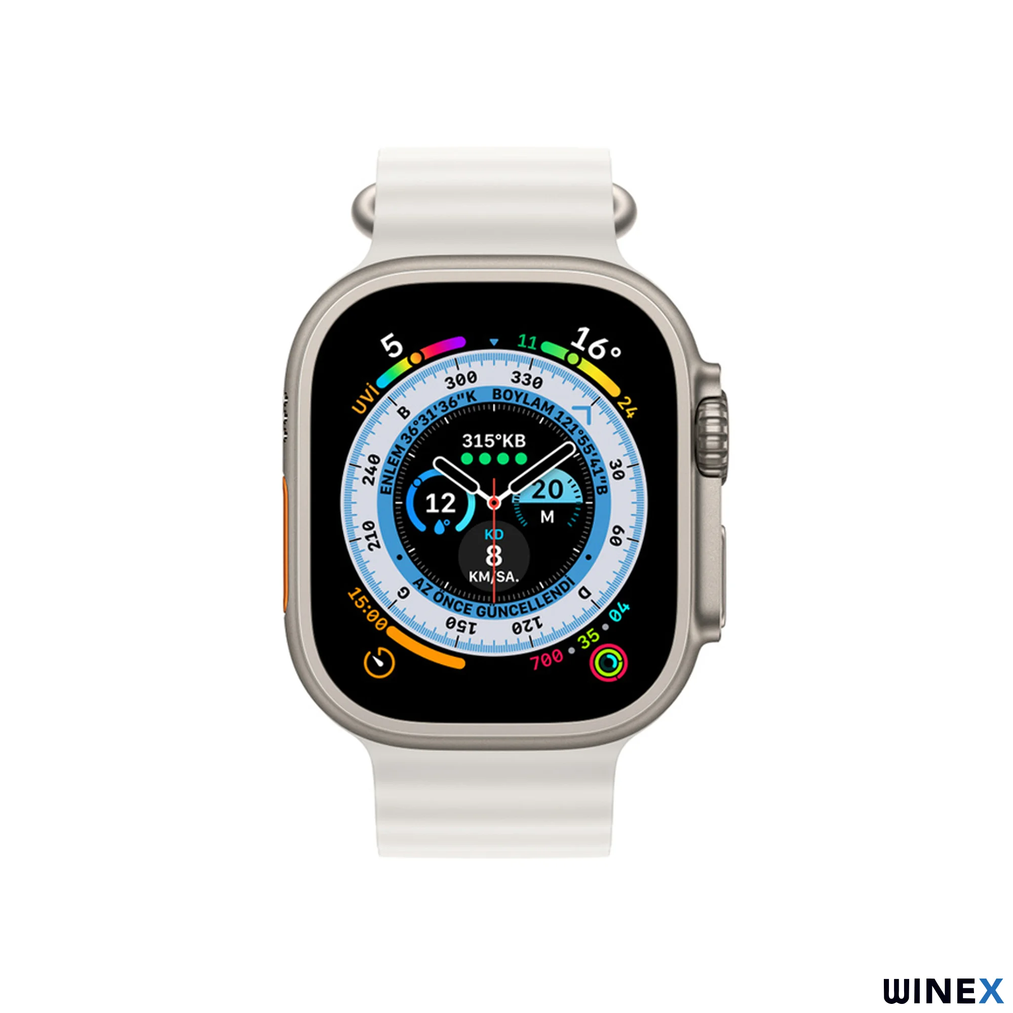 Winex Watch 8 Ultra Max Amoled Ekran Android İos HarmonyOs Uyumlu Üç Kordonlu Akıllı Saat Beyaz