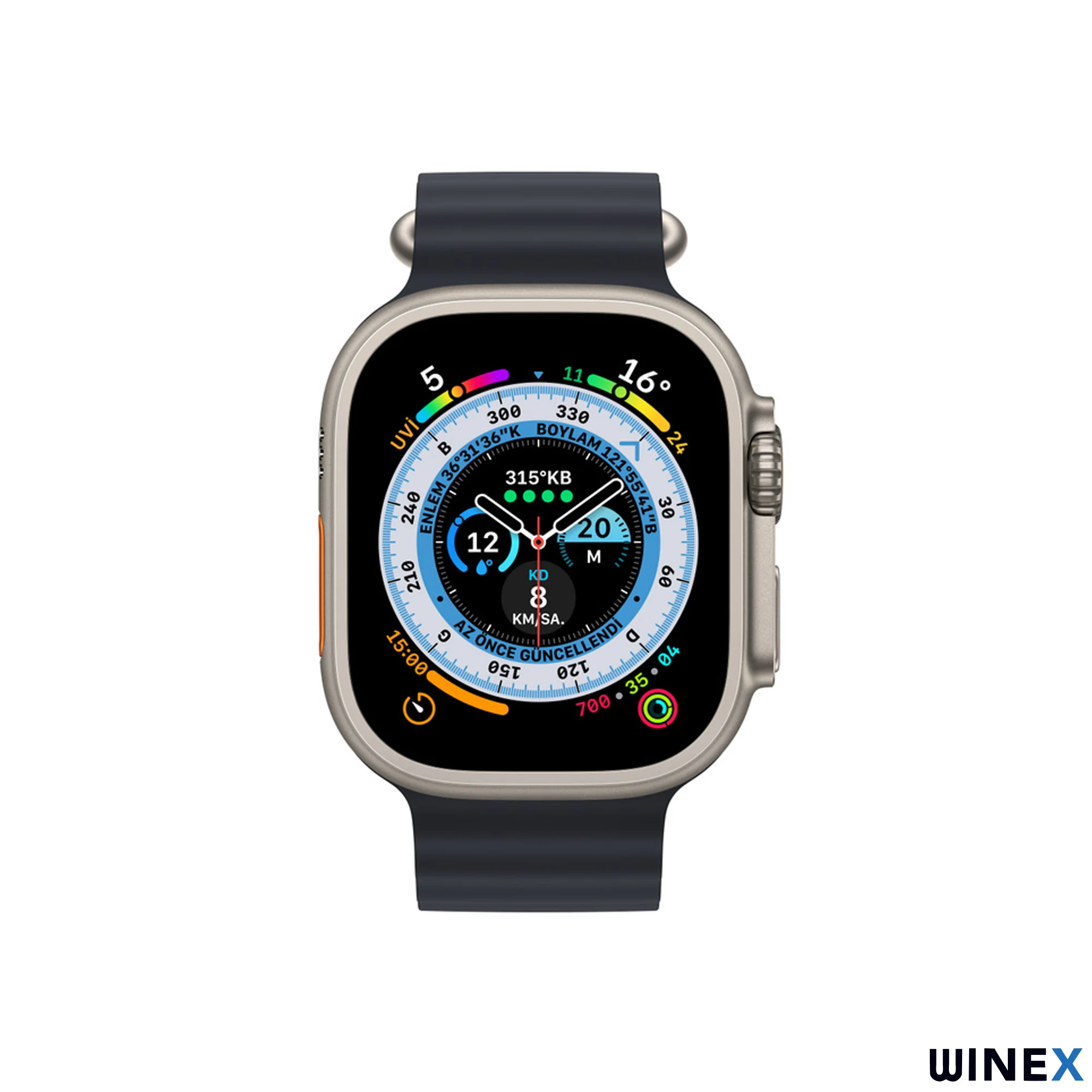 Winex Watch 8 Ultra Max Amoled Ekran Android İos HarmonyOs Uyumlu Üç Kordonlu Akıllı Saat Siyah