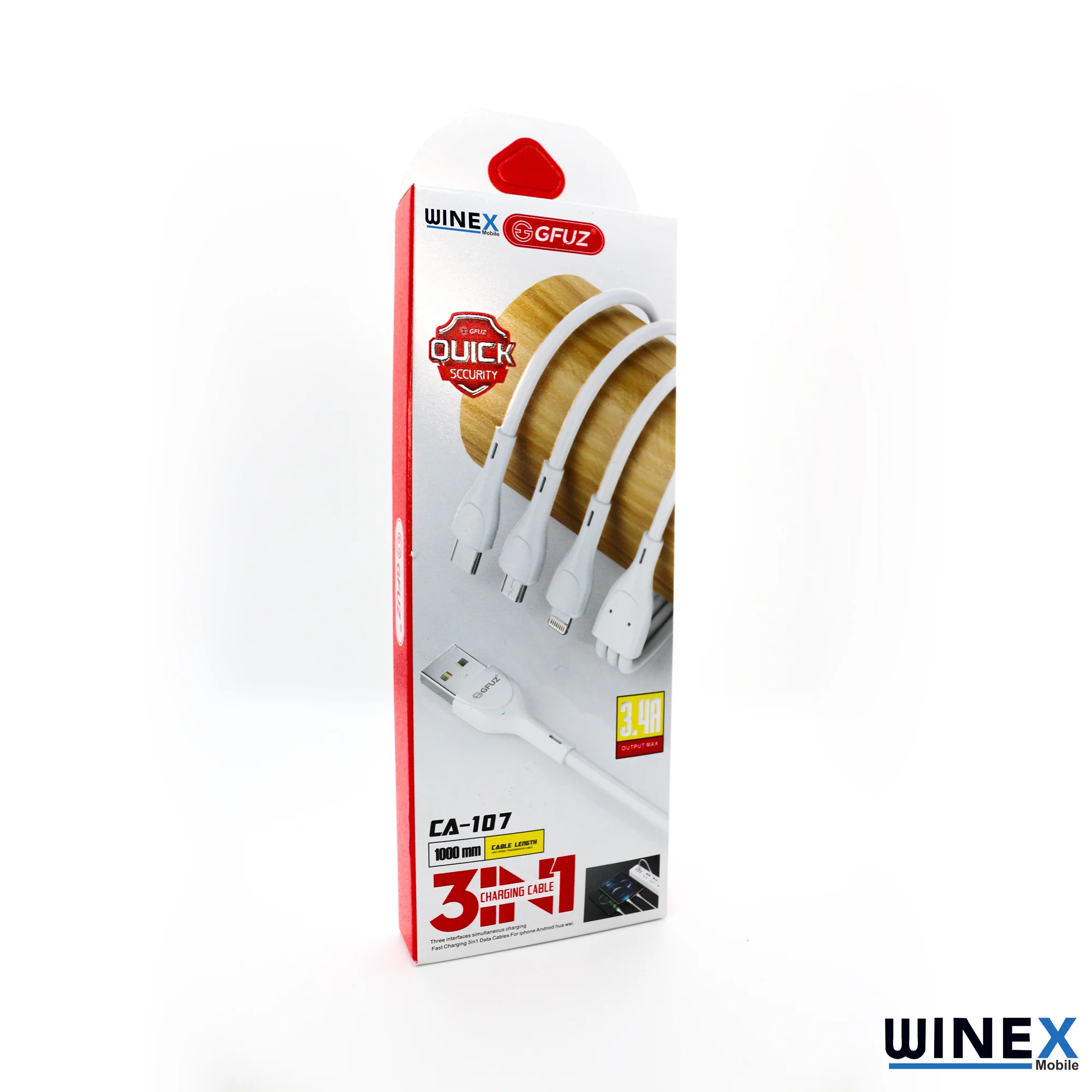 Winex CA107 Gfz 3in1 Micro, Lightning, Type-C Çıkışlı Data ve Şarj Kablosu 3.4A Siyah