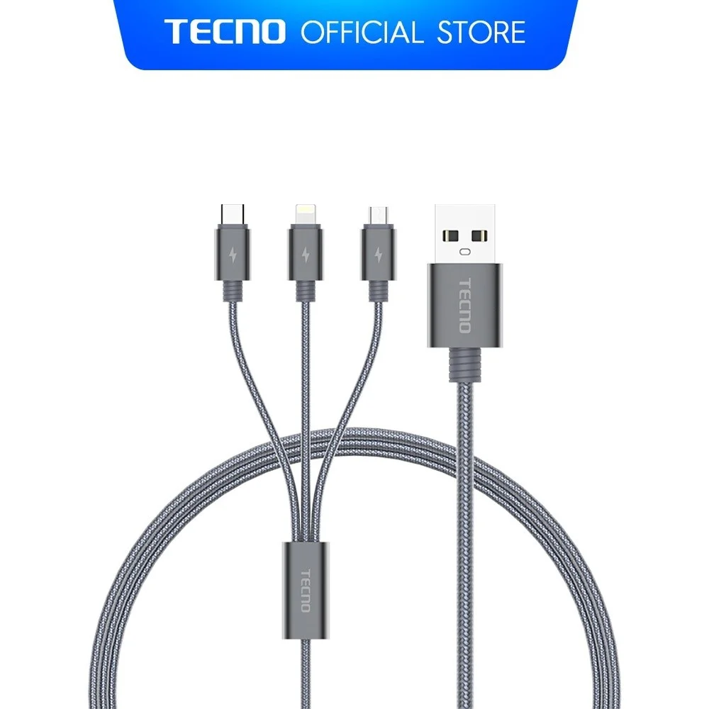 Tecno TCN31 3in1 Lightning, Type-C, Micro Çıkışlı Örgülü Hızlı Data ve Şarj Kablosu (TECNO Türkiye Garantili)