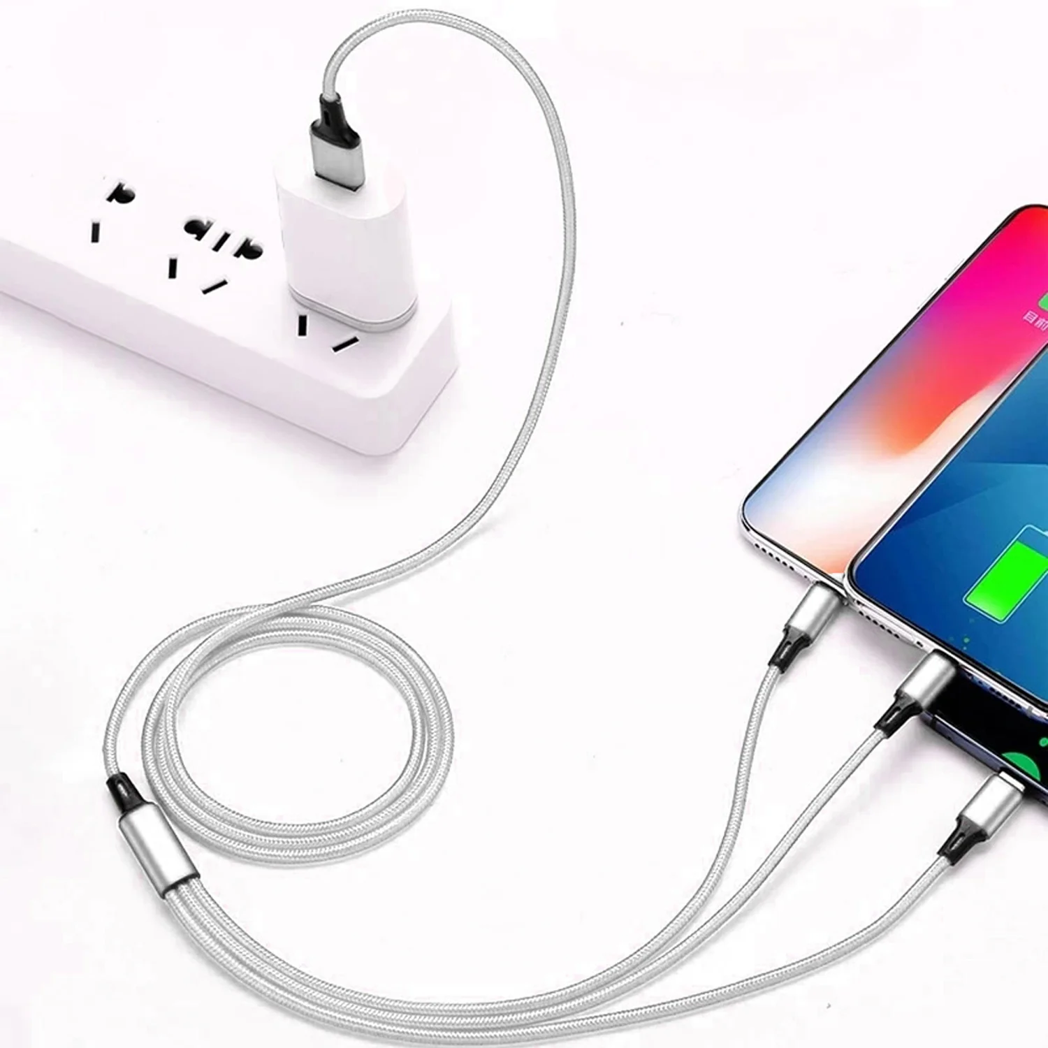 Tecno TCN31 3in1 Lightning, Type-C, Micro Çıkışlı Örgülü Hızlı Data ve Şarj Kablosu (TECNO Türkiye Garantili)